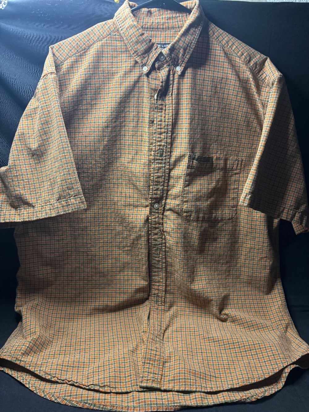 Ralph Lauren Jeans Co. Men’s Medium Plaid Button Down Short Sleeve Shirt Orange/